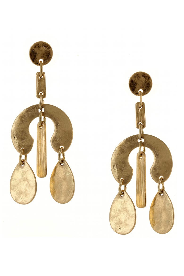 Windchimer Dangle Earrings, Main, color, WORN GOLD