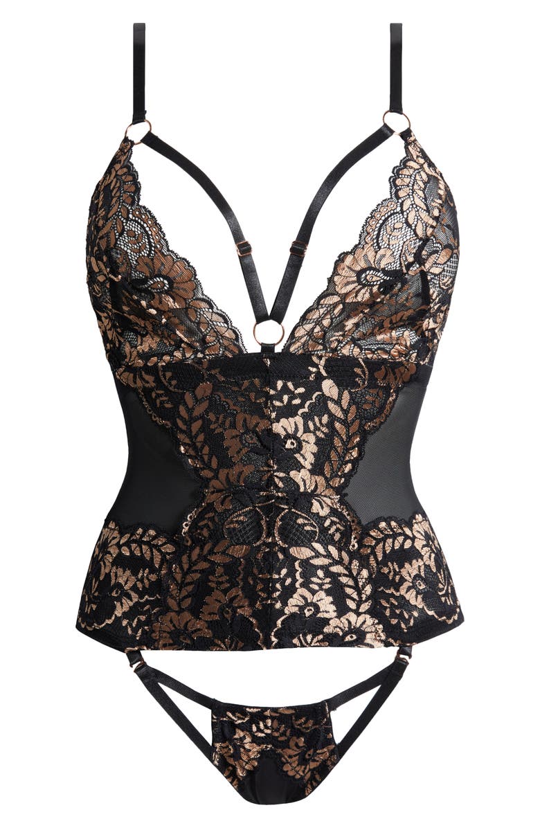 Coquette Strappy Underwire Lace Teddy, Alternate, color, Black