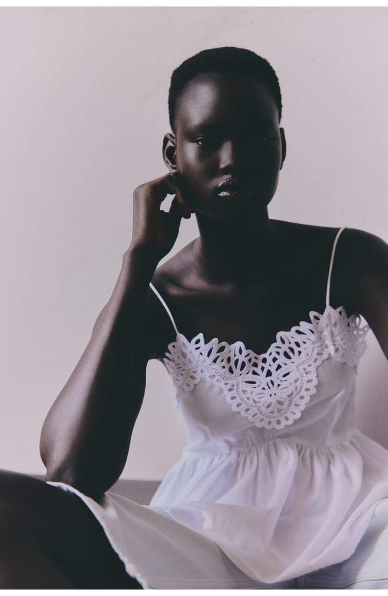 H&M Lace-trimmed Strappy Top, Alternate, color, White