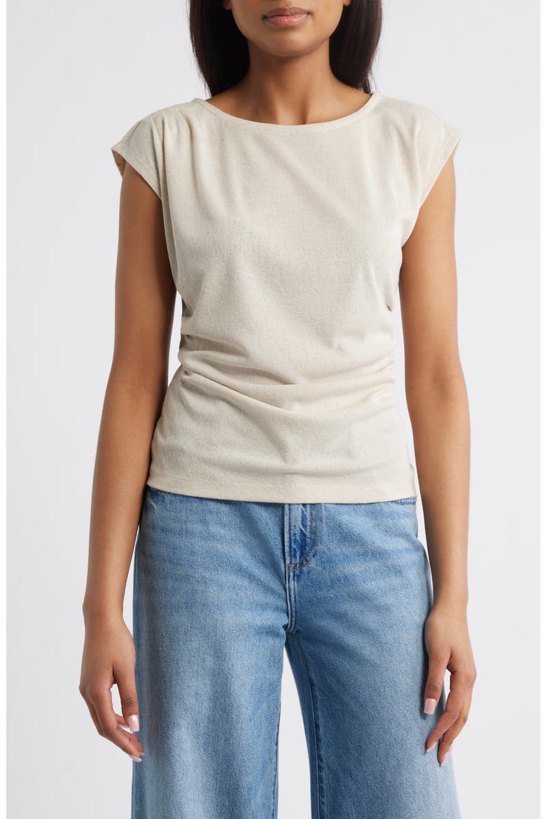 Cap Sleeve Ruched Top, Main, color, PALE STONE