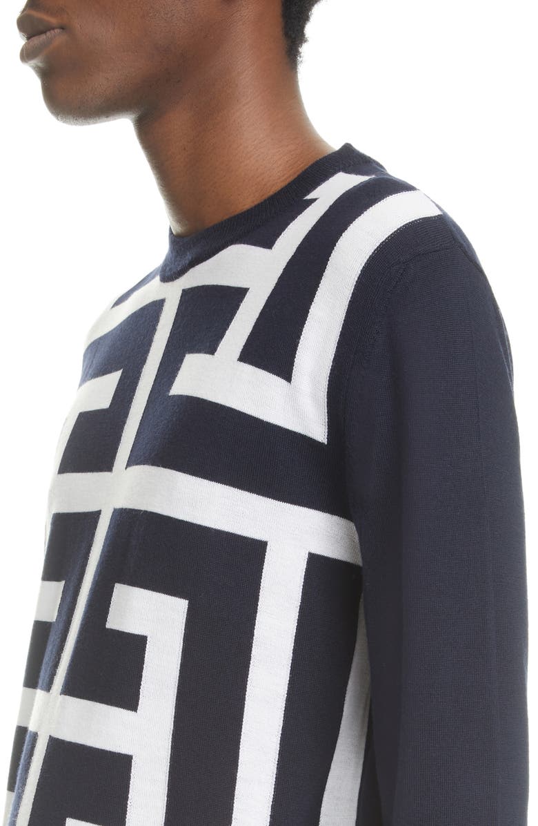 Balmain Maxi Monogram Merino Wool Sweater, Alternate, color, 