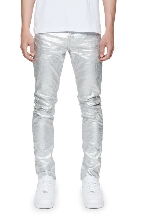 Metallic Monogram Skinny Jeans (Grey Silver)