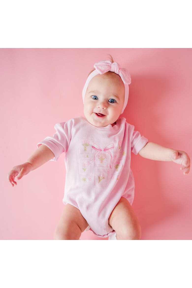 Bouquet Bow Short Sleeve Romper, Alternate, color, Ballet Pink