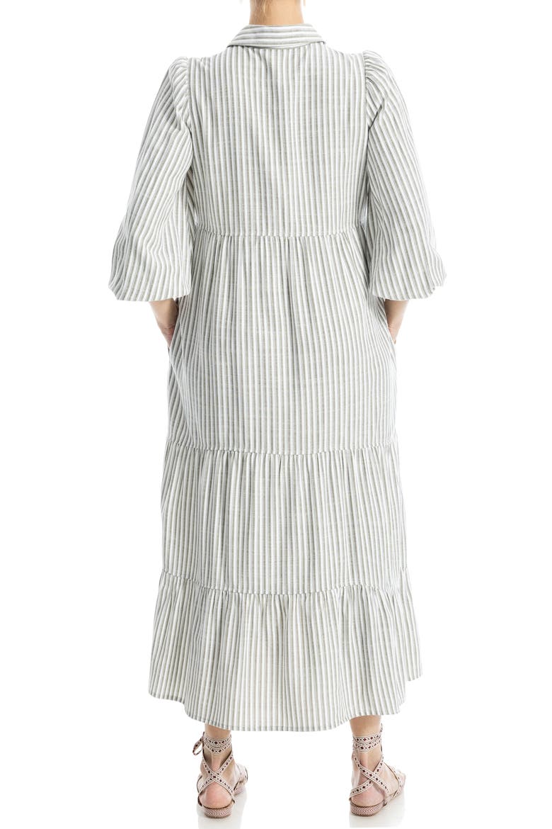 Stripe Tiered Maxi Shirtdress, Alternate, color, IVORY/ OLIVE CONTRAST STRIPE