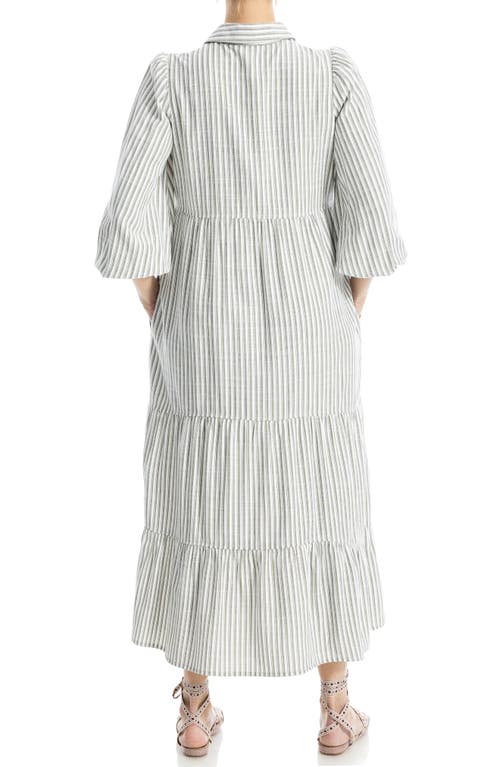 Max Studio Stripe Tiered Maxi Shirtdress In White