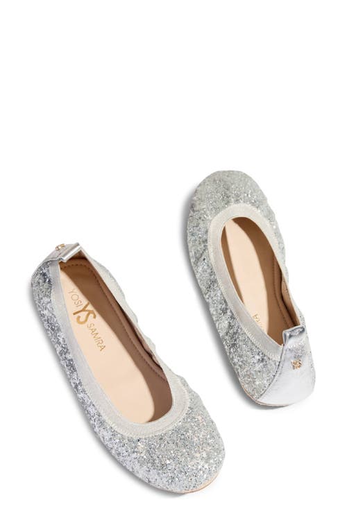 Yosi Samra Samara Glitter Foldable Ballet Flat In Platinum