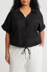 Adrianna Papell Short Sleeve Tie Front Button-Up Shirt