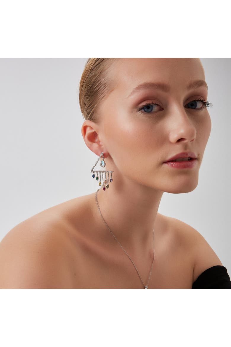 Colourful Rainbow Rain Drop Earrings in Sterling Silver, Alternate, color, Silver