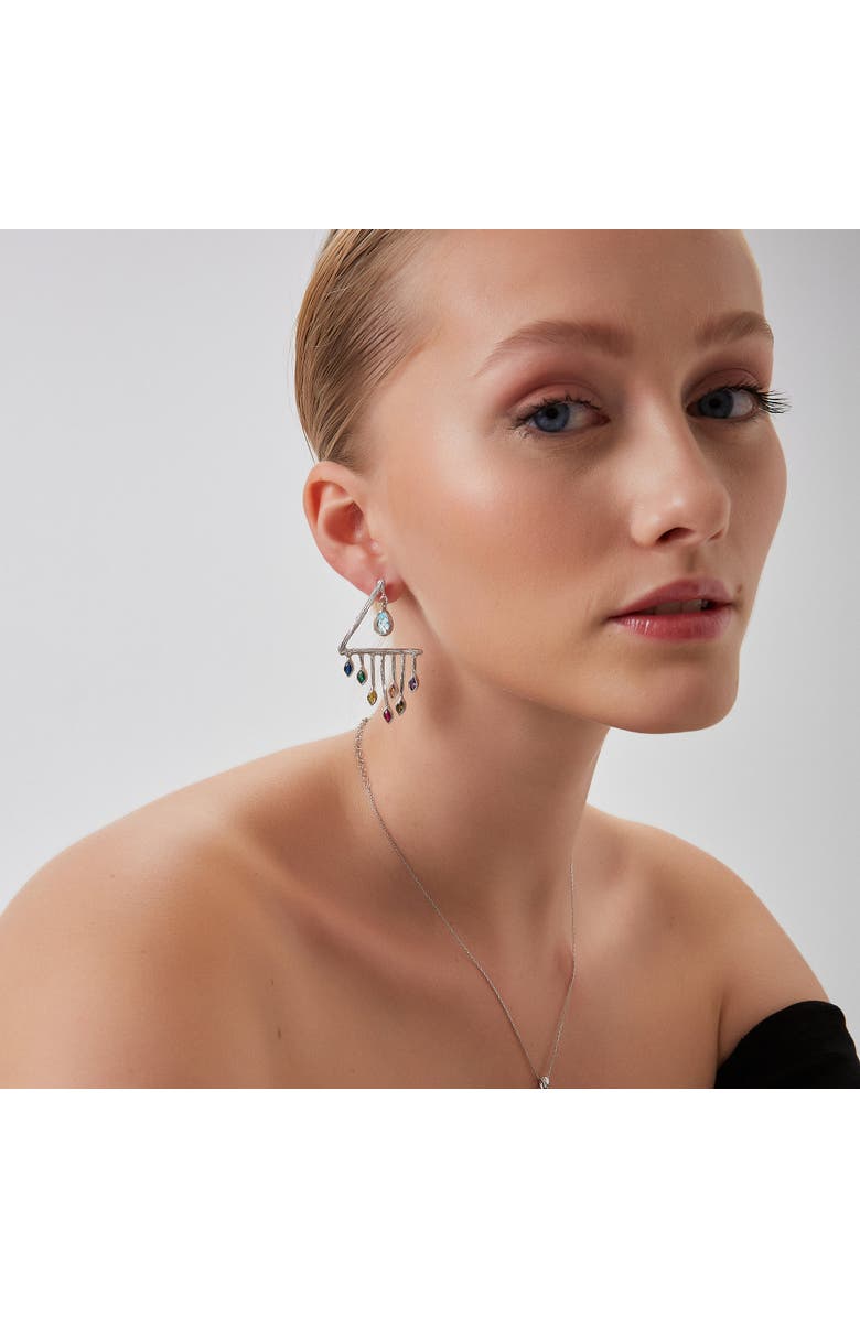 Spero London Colourful Rainbow Rain Drop Earrings in Sterling Silver, Alternate, color, Silver