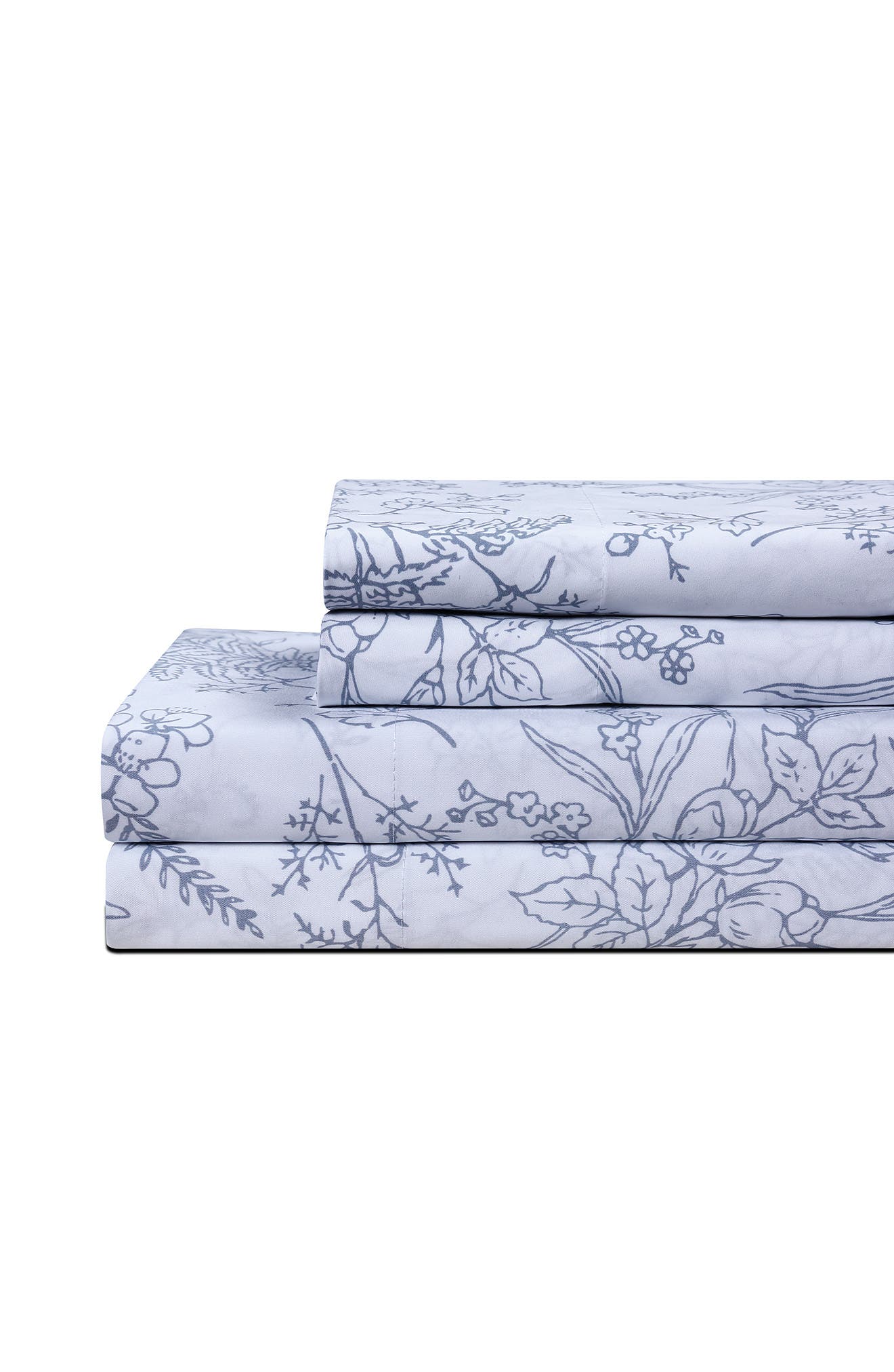 WHITE W/ BLUE FLOWERS