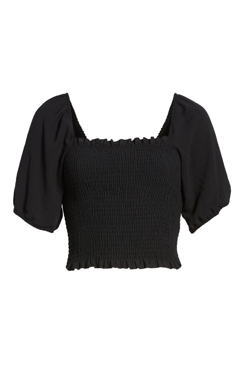 Smocked Crop Top, Alternate, color, BLACK