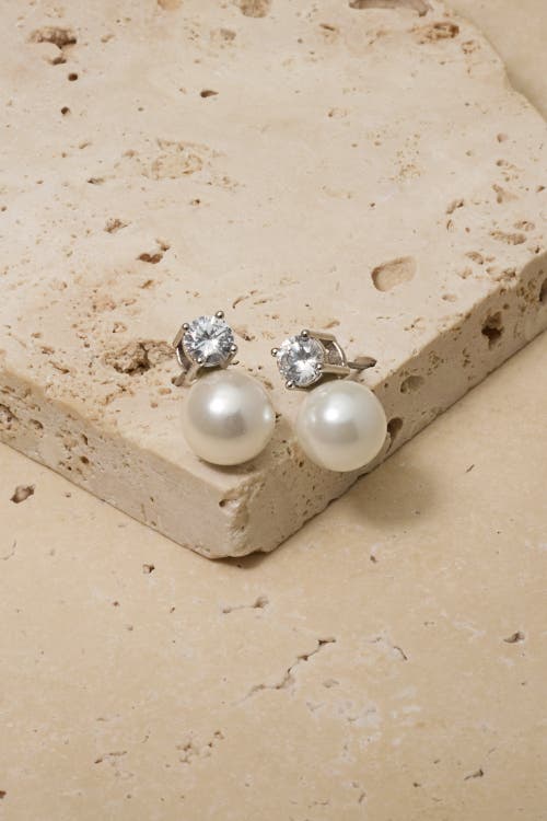 Untamed Petals Maven Pearl And Crystal Studs In Metallic