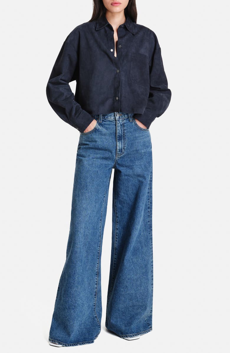 TWP Little Big Joe Suede Snap-Up Shirt, Alternate, color, Midnight