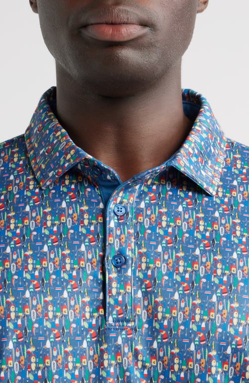 Swannies O'leary Bobber Print Performance Golf Polo In Blue
