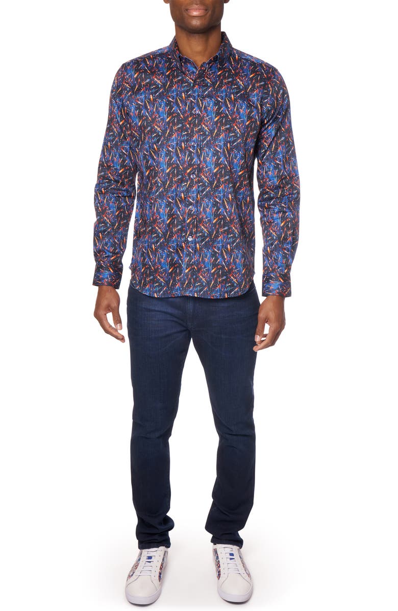Robert Graham Interstellar Rocket Print Cotton Button-Up Shirt, Alternate, color, 