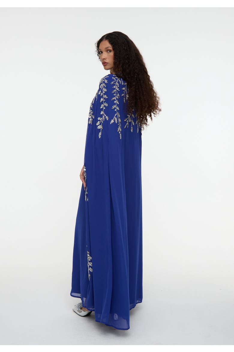 Modest Embellished Sequin Beaded Cape Dress Maxi, Alternate, color, ROYAL BLUE
