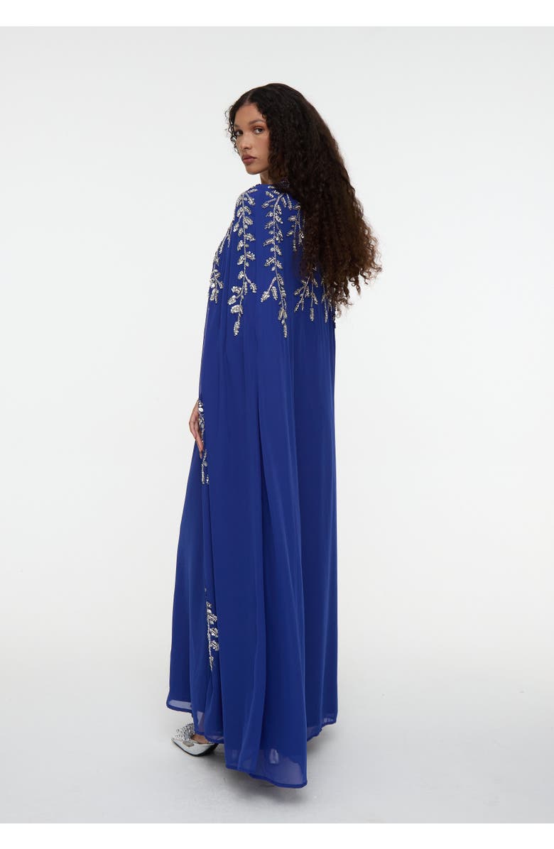 MARYISA Modest Embellished Sequin Beaded Cape Dress Maxi, Alternate, color, Royal Blue