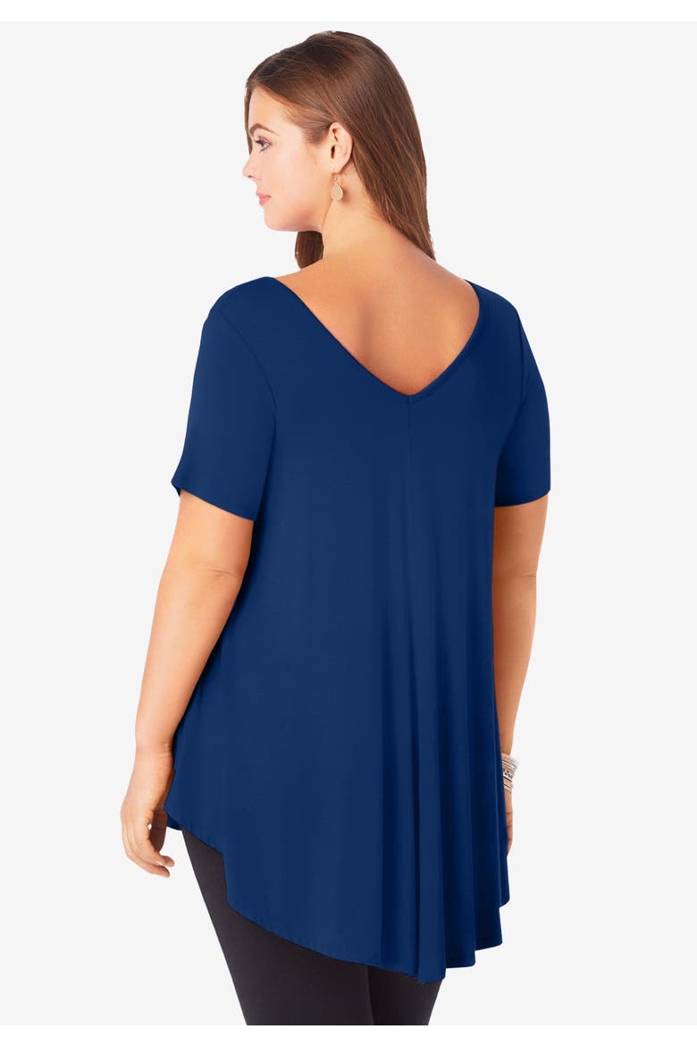 Plus Size Ultra Drape V-Neck Swing Tunic Top, Alternate, color, EVENING BLUE
