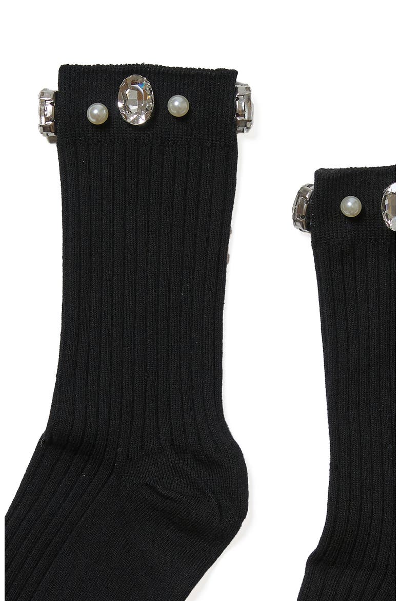 Crystal & Faux Pearl Cluster Rib Crew Socks, Alternate, color, BLACK