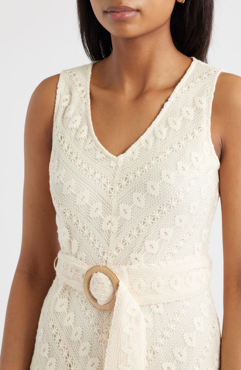 Anne Klein Embroidered Belted Sleeveless Midi Dress, Alternate, color, Light Dune