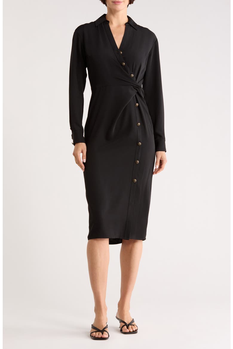 Wright Long Sleeve Shirtdress, Main, color, BLACK