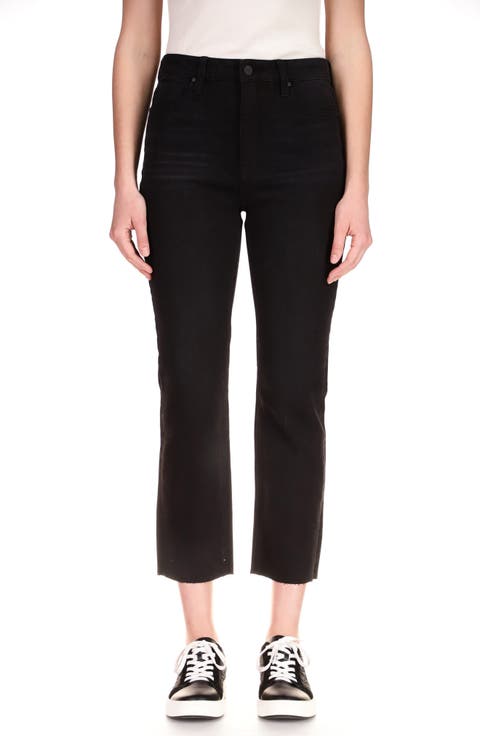 Good Vibes High Waist Raw Hem Ankle Straight Leg Jeans