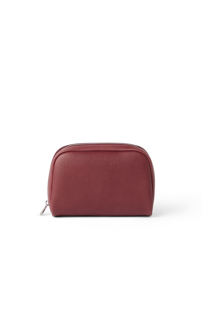 Brunello Cucinelli Calfskin beauty case, Main, color, Burgundy