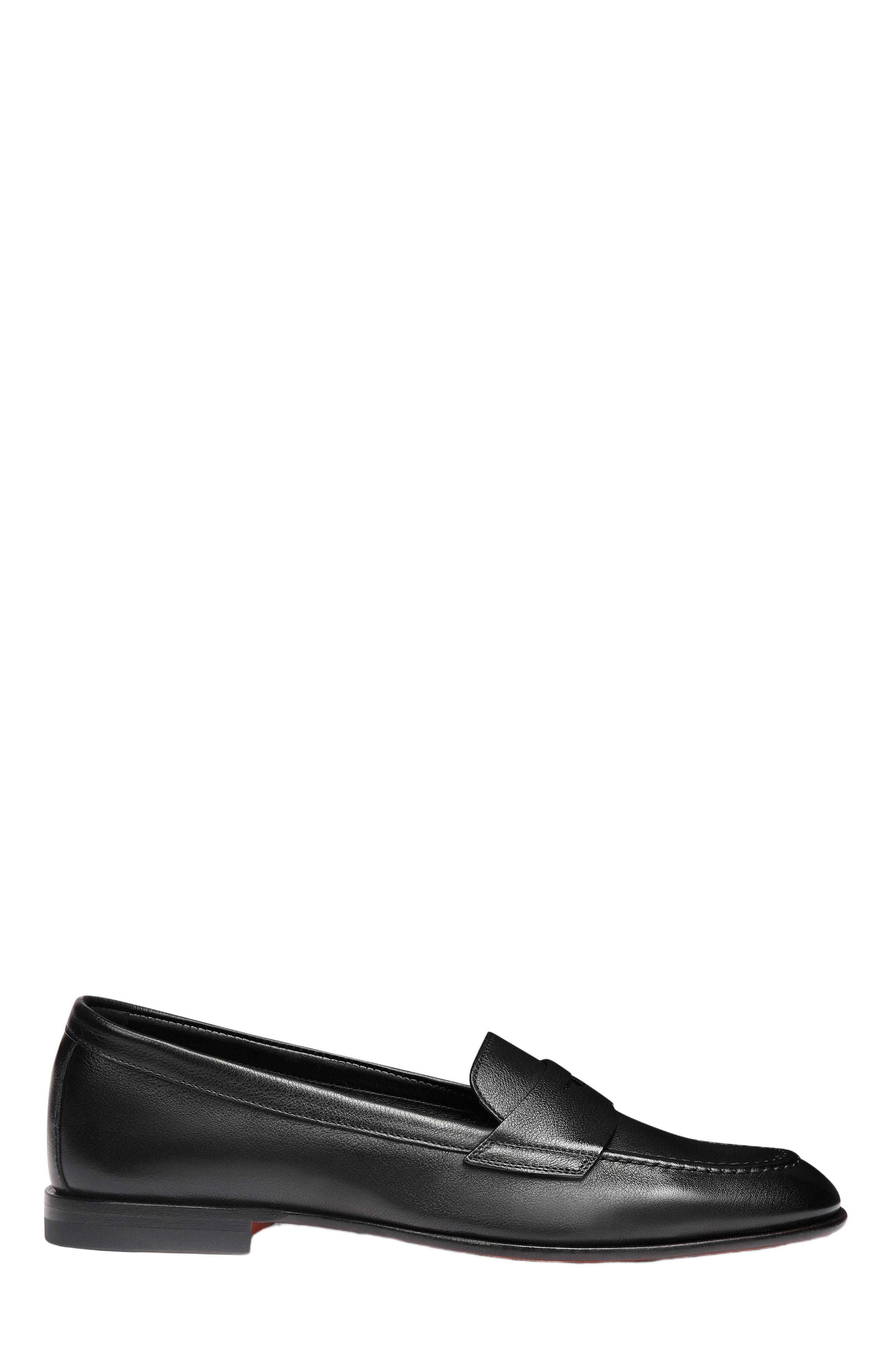 Santoni Leather Penny Loafer, Main, color, Black