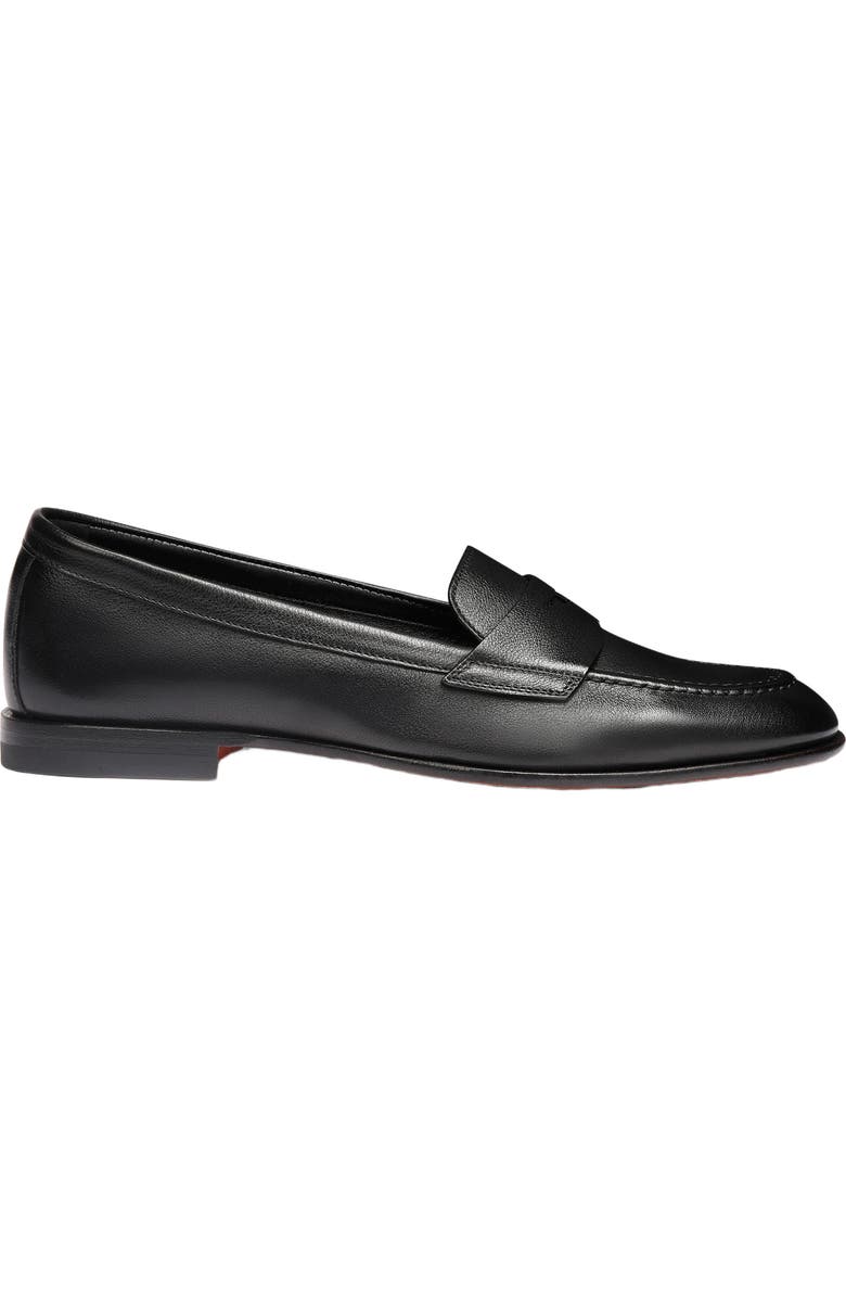 Santoni Leather Penny Loafer, Main, color, Black