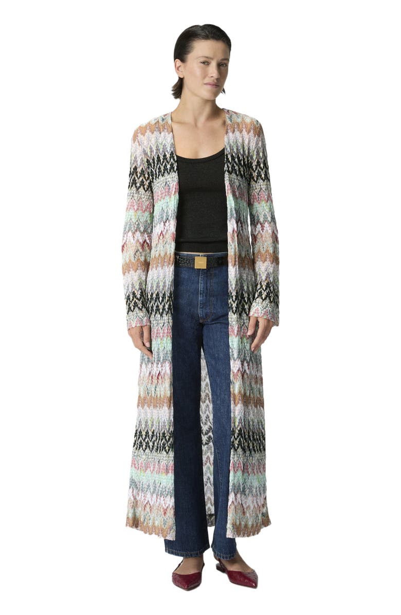 Missoni Cotton And Viscose Lamé Long Cardigan With Lace Motif, Main, color, Green& Brown