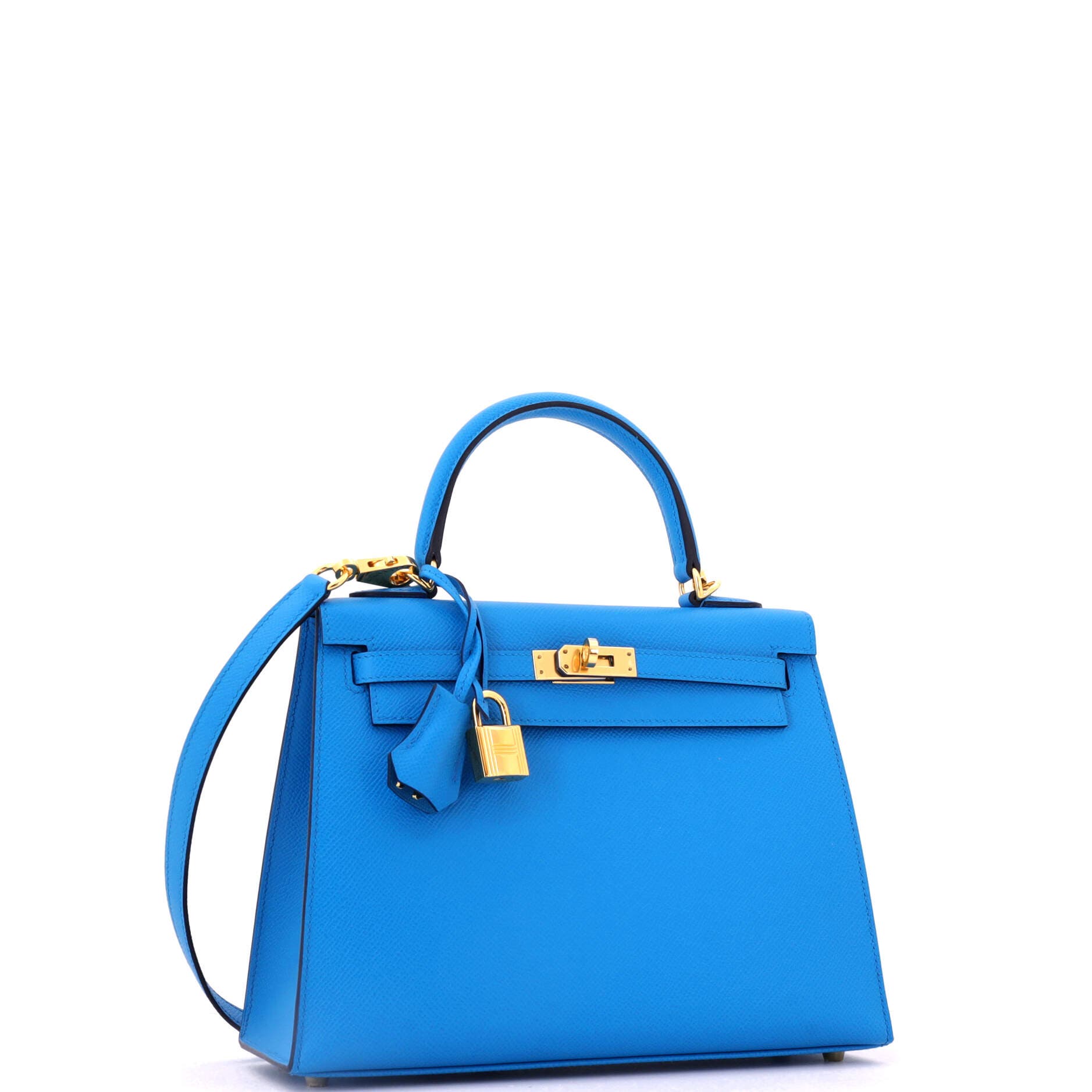 Pre-Owned Hermes Kelly Handbag Blue Epsom with Gold Hardware 25, Alternate, color, Bleu Frida