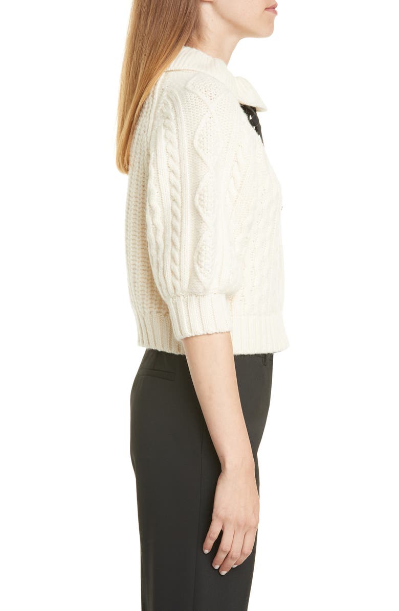 RED Valentino Ribbon Tie Cable Knit Wool Sweater, Alternate, color,