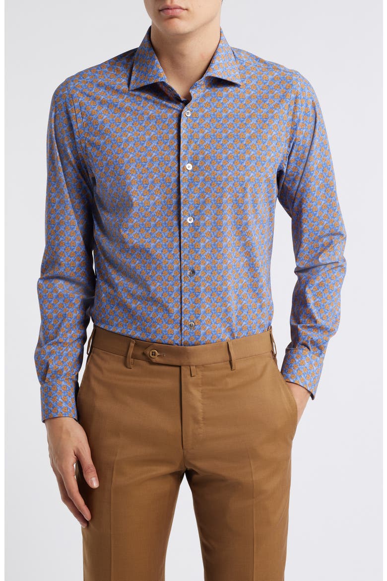 Flowers Floral Print Knit Nylon Blend Dress Shirt, Main, color, BLUE