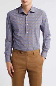 Zanella Flowers Floral Print Knit Nylon Blend Dress Shirt