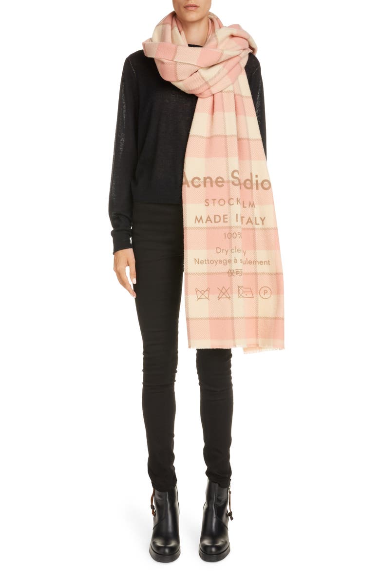 Cassiar Check Scarf, Alternate, color, WHEAT BEIGE/ PINK