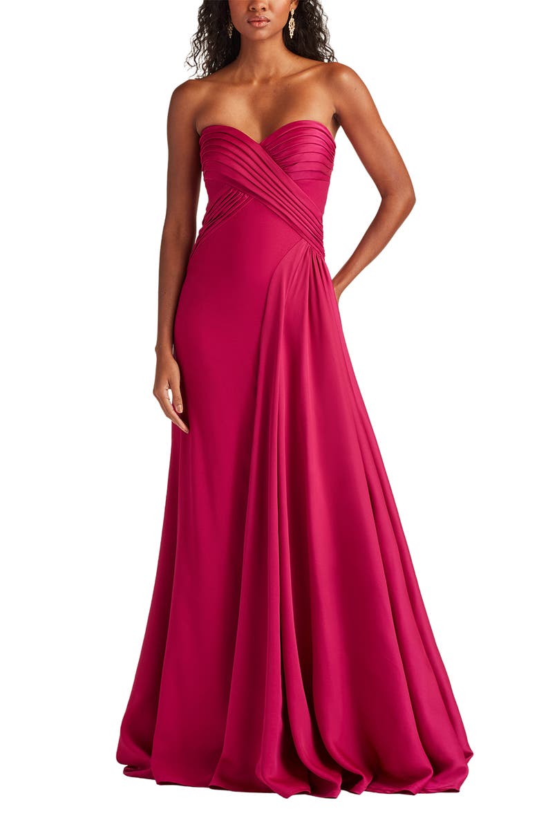 Tadashi Shoji Strapless Pleat Crepe Gown, Main, color, New Fuchsia