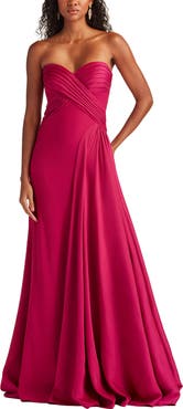 Tadashi Shoji Strapless Pleat Crepe Gown