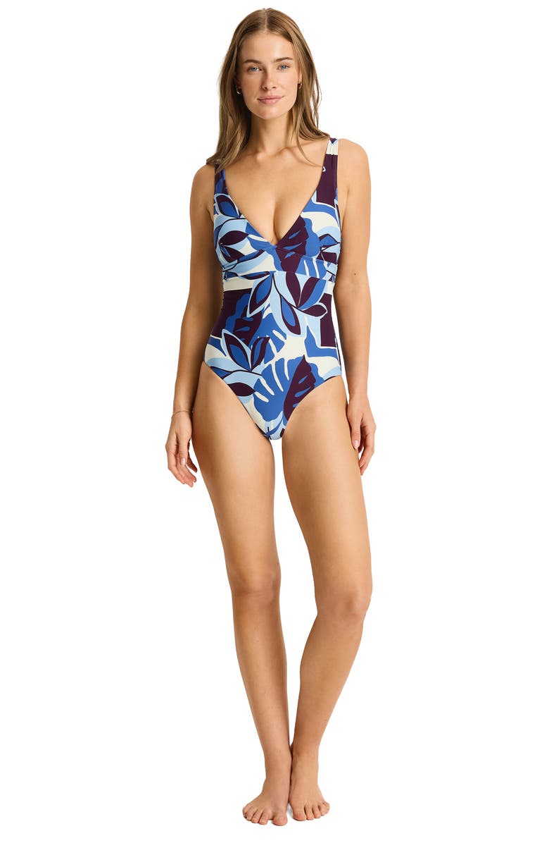 Sea Level Rumba Longline Tie Back A- to DD-Cup One-Piece Swimsuit, Alternate, color, Denim Blue