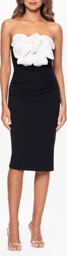 Betsy & Adam Floral Appliqué Strapless Scuba Knit Sheath Cocktail Dress