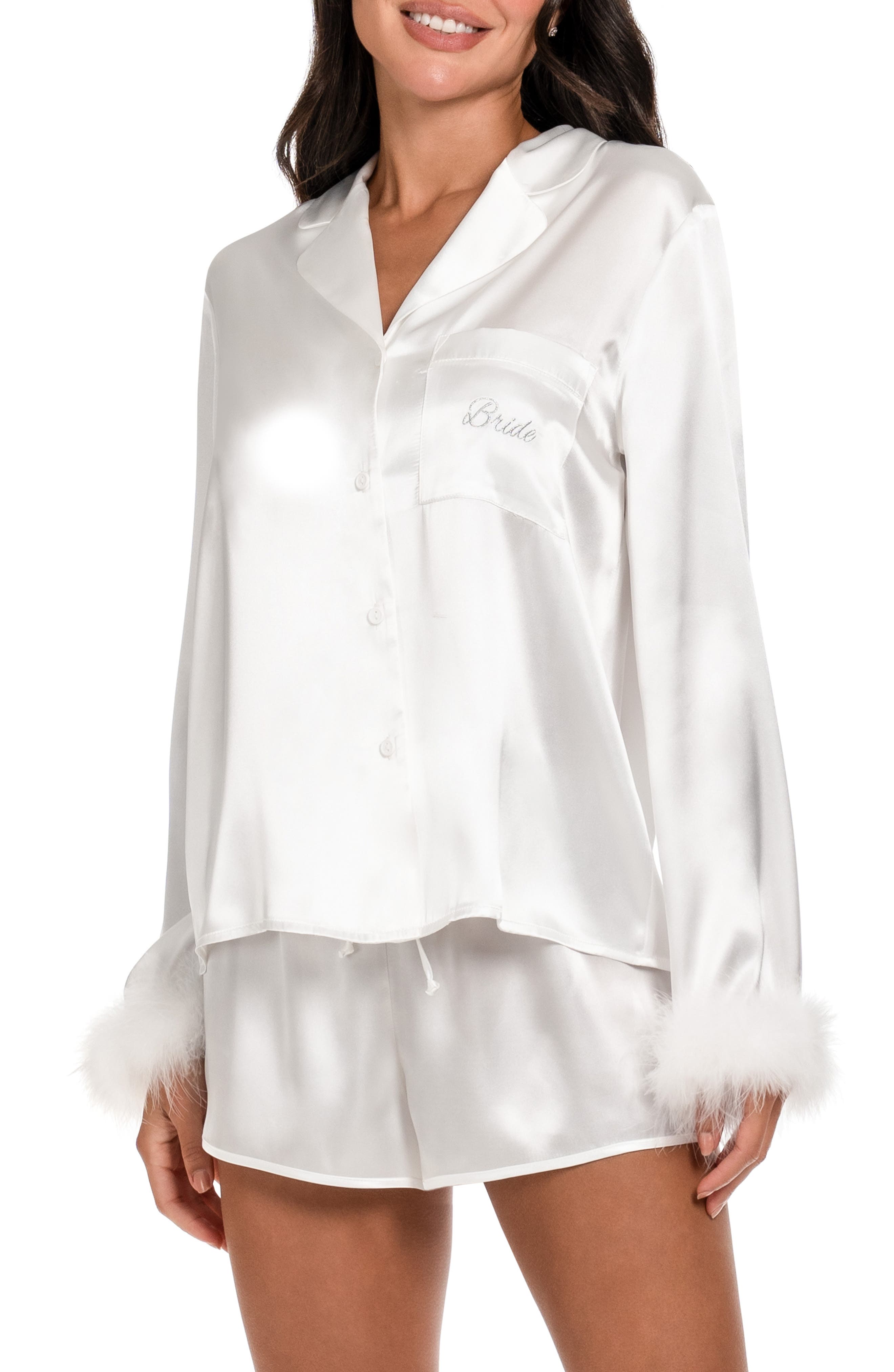 In Bloom by Jonquil Zayla Feather Trim Satin Short Pajamas