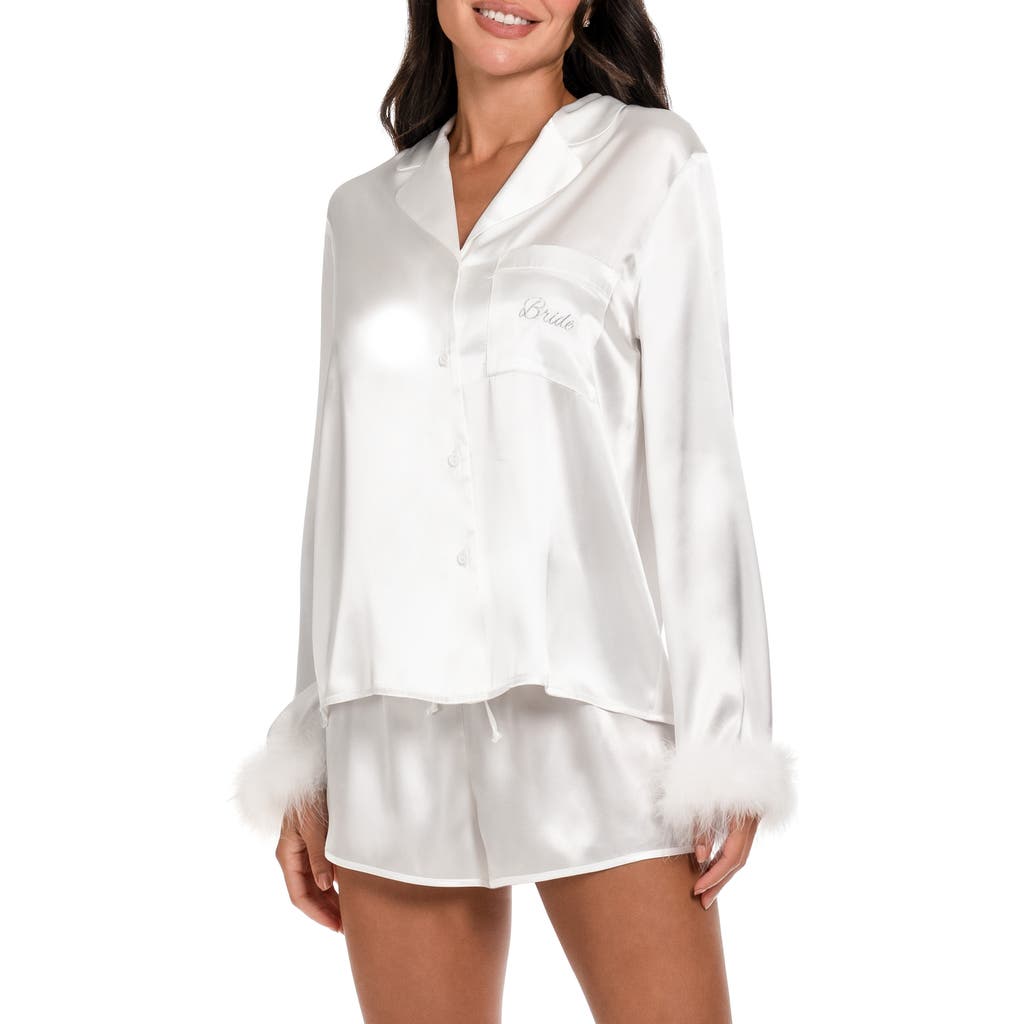 In Bloom By Jonquil Zayla Feather Trim Satin Short Pajamas In White