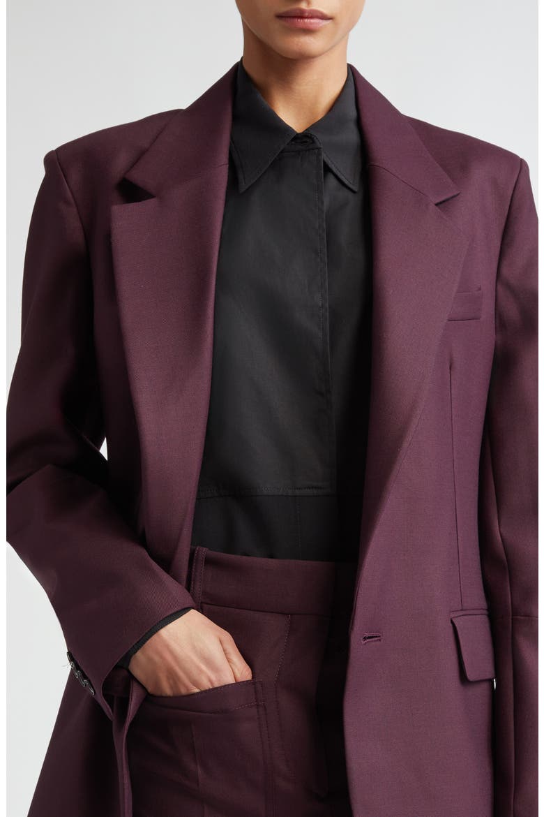 Sleeve Detail Gabardine Blazer, Alternate, color, DEEP MAHOGANY