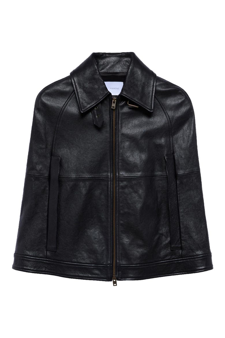 Leather Cape Jacket, Alternate, color, LEATHER BLACK
