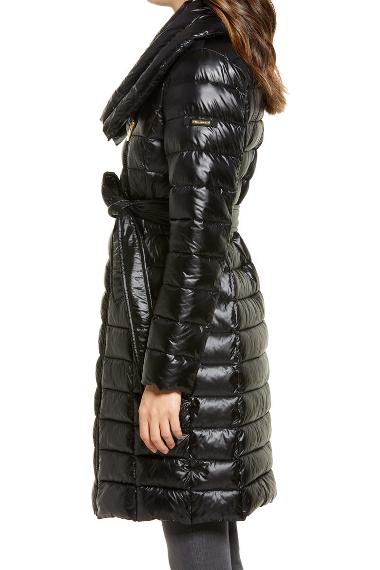 Water Repellent Belted Puffer Jacket, Alternate, color, BLACK