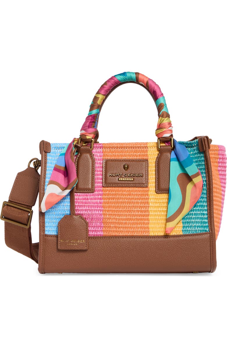 Kurt Geiger London Small Chiswick Raffia Tote, Main, color, Brown/ Rainbow
