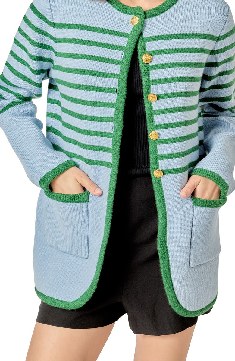 English Factory Stripe Cardigan, Alternate, color, Ice Blue/ Green