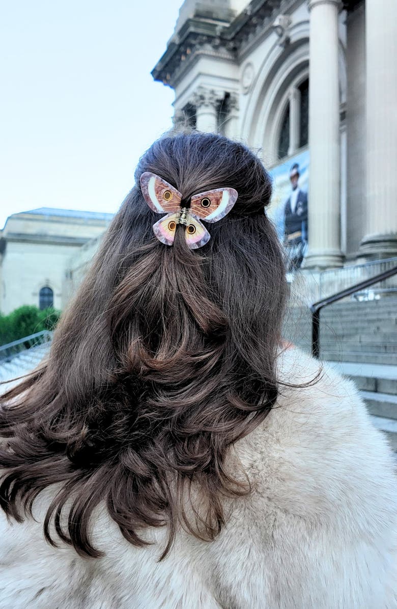 Solar Eclipse Hand Painted Emperor Silk Moth Claw Clip, Alternate, color, Brown