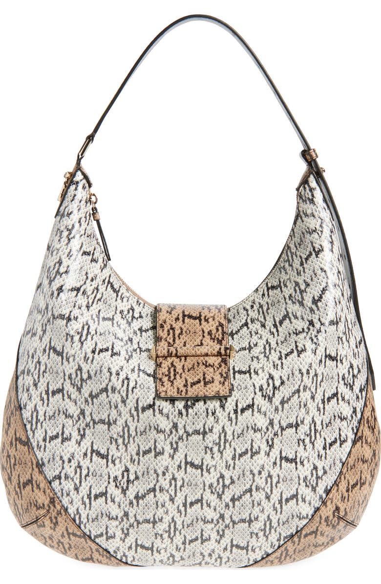 Jimmy Choo Medium Bar Snakeskin Embossed Leather Hobo Bag, Main, color, Roccia/ Chai/ Shiny Gold