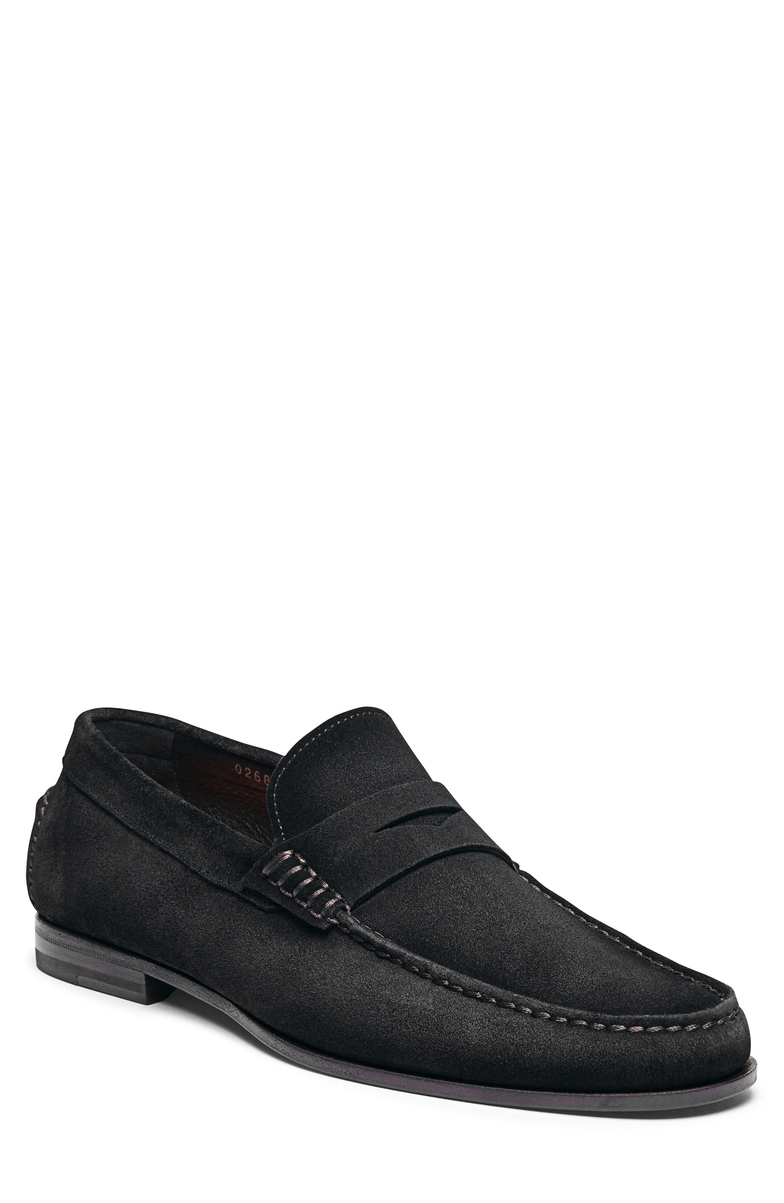 Santoni Suede Penny Loafer, Main, color, Black
