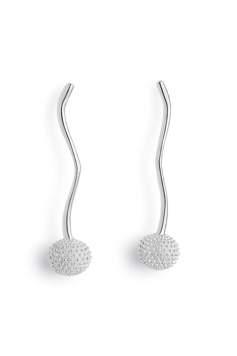 Pom Pom Drop Earrings, Main, color, Sterling Silver